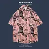 Camisa de manga corta estilo Hong Kong para hombres y mujeres parejas verano holgada fina hawaiana playa floral manga de cinco puntos camisa floral