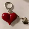 Chaveiro Laço Coração Vermelho Moda Versátil Chaveiro de Bolsa Pequeno Pingente de Chave Coração de Pêssego
