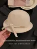 Conjunto de Chapéu Estilo Filha da Lua Branca 100% Lã Australiana 2024 Chapéu de Pescador Feminino Outono e Inverno com Gravata Borboleta Chapéu Balde