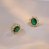 Pendientes para Mujer, Estilo Coreano y Japonés, Verde Esmeralda, Modernos, Sencillos, Elegantes, Celebridad de Internet, Diseño de Nicho, Pendientes de Tachuela de Zirconia para Mujer