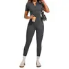 Mono de Otoño con Cuello Alto y Media Cremallera de Manga Corta para Mujer, Mono Deportivo Ajustado para Yoga que Levanta las Caderas y Moldea el Vientre 25500
