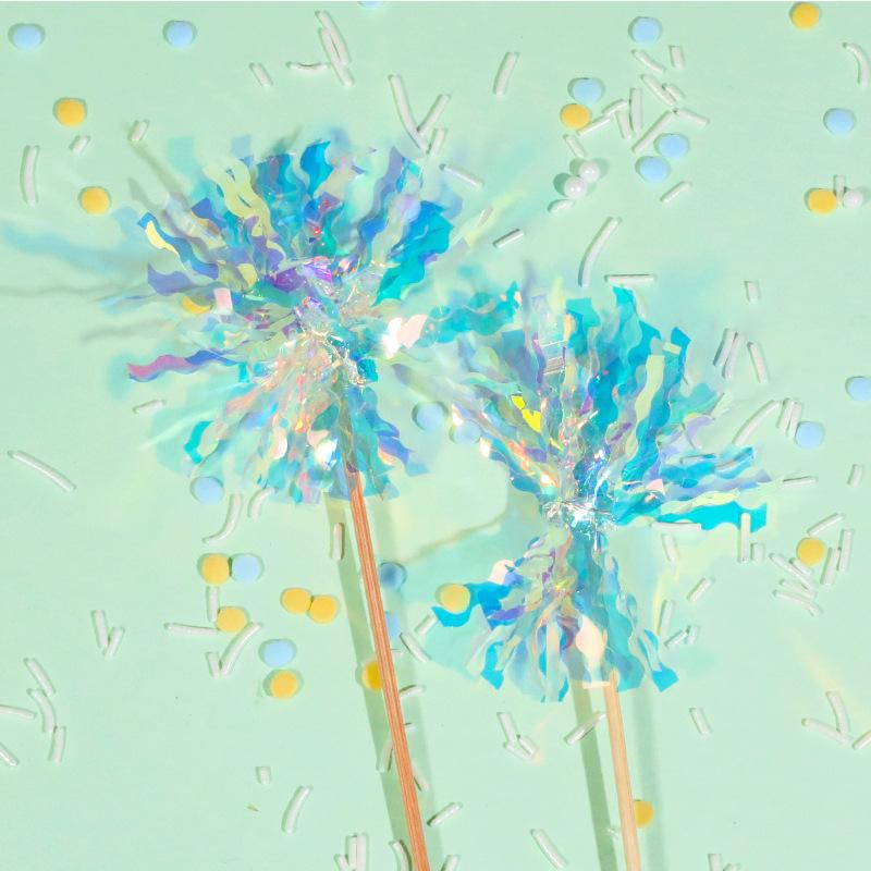 韩国ins风流苏炫彩雨丝礼花竹签生日蛋糕插件派对小熊装饰配件