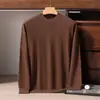 Suéter versátil de color liso con cuello redondo para hombre 10% cachemira, camiseta básica de punto de cuello semi-alto, suéter de cachemira pura, cálido negro de negocios
