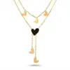 Colar Feminino Versátil de Aço Inoxidável, Venda Quente Transfronteiriça, Moda, Camadas Múltiplas, Pingente com Franja em Formato de Coração Amoroso Preto