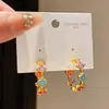 Brincos Redondos Flor de Zircônia Colorida Estilo Leve de Luxo Agulha de Prata Brincos Doces Retrô Nicho High-End Exquisite Joia para Orelha