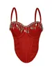 Popular Sujetador de Huesos de Pescado con Borlas de Pedrería Chica Atractiva Camisola Ajustada de Color Contrastante Almohadilla para el Pecho Top de Tubo Top Sexy de Huesos de Pescado