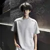 Camiseta de Verão Masculina Jiangfu Preta Gola Redonda Ombro Normal Manga Curta Patchwork Desconstruído Cor Sólida Peso Pesado Manga Meia Manga Atacado