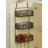 Estante de almacenamiento para cocina, especiero multicapa para puertas de gabinetes, caja de almacenamiento para montaje en pared para cebollas, jengibre y ajo, canasta pequeña colgante sin perforación
