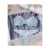 Renda Azul Sexy Fina com Alça Fina, Renda Sexy Fina Azul, Conjunto Íntimo Sexy, Design de Costura em Malha Transfronteiriça Europeia e Americana