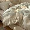 Juego de Cama Estilo Francés Clase A de Cuatro Piezas, Funda de Edredón de Gasa de Doble Capa de Algodón Lavado, Sábana Plana, Sábana Ajustable de Verano, Juego de Tres Piezas para Dormitorio 4