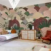 Fundo de Parede para Quarto Infantil Escandinavo Papel de Parede Desenho Animado Pintado à Mão para Quarto de Menino Menina Papel de Parede Decorativo Sem Emendas Tecido de Parede