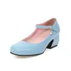 Zapatos de Tacón Medio Comercio Exterior Tacón Grueso Boca Baja Zapatos 43 Correa de Viaje Simple Zapatos de Cabeza Cuadrada Generación 40 talla extra Blanco Amarillo Azul