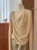 Top de canalé de ajuste ceñido con cuello redondo simple que realza la clavícula, cuello de cisne, para mujer, nuevo modelo Otoño 2026 12035