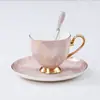 Taza de Café y Platillo de Porcelana Ósea Estilo Europeo de Lujo Ligero Transfronterizo Juego de Taza y Platillo para Té de la Tarde y Té de Flores Caja de Regalo