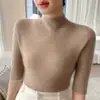 Top elegante de alta qualidade, sem costura, gola semi-alta, padrão espinha de peixe, manga curta, refrescante e arrumado, versátil para primavera e verão, top estiloso feminino