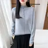 Suéter 100% Lana Pura para Mujer, Pulóver Casual con Media Cremallera, Top 2026 Otoño/Invierno, Tejido de Punto, Manga Larga, Suéter de Capa Base