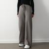 Pantalones de pierna ancha de Lana 100% Engrosada para Mujer Otoño e Invierno Cálidos Tejidos Casuales Holgados Versátiles Dape Pantalones Rectos