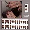 Unhas Postiças com Gradiente Cor de Café Mais Vendidas no Exterior, Pontas Afiadas Exquisitas e Simples, Estilo Retrô 24 Peças de Unhas Postiças