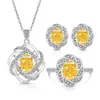 Transmissão ao Vivo Super Venda: Flor de Gelo Colorida de Pedra Preciosa Corte Diamante de Alto Carbono Conjunto Estrela Cósmica com Banho de Ouro Real - Anel, Brincos, Colar, Pingente