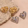 Brincos de temperamento personalidade nicho europeus e americanos aço inoxidável banhado a ouro 18K doce oco pedra natural brincos de coração de pêssego duplo