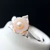 Nafoge joyería de plata al por mayor hecha a mano plata incrustada con concha de polvo natural perla anillo abierto para mujer anillo de plata de ley 925