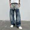 Jeans de Pierna Ancha Sueltos de Lavado Vintage de Alta Calle de Tendencia Estilo Nuevo Americano Transfronterizos de Longitud Hasta el Suelo para Hombres y Mujeres