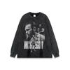 High Street Pesado Vintage Lavado Velho Manga Longa Camiseta Básica Masculina Estilo Americano Marca de Moda Retrô Solta Top Transfronteiriço