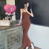 Comércio Exterior Transfronteiriço Atacado Vestido de Alça Estilo Sereia Desejo Puro de Verão Vestido Longo Feminino Simples Afina a Cintura Saia para Quadril Mulheres