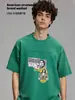 Camiseta Vintage Pesada 230g Lavada e Desgastada, Estilo de Rua Europeu e Americano, Algodão Puro, Caimento Solto, Manga Curta, Estampa de Dragão Personalizada Transfronteiriça