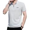 Jp2025 Verano Nuevo Hombre Algodón Piqué Hilado en Madera Casual Holgado Cuello Alto Manga Corta Camiseta Ps5569