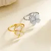 Anel Giratório Trevo de Quatro Folhas Olho de Gato para Mulheres Estilo Francês Único Leve Luxo Simples Alta Qualidade Retrô Anel para Dedo Indicador