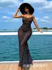 En stock 2025 Explosiones Europeas y Americanas Comercio Transfronterizo Exterior Vestido Casual Sexy de Malla Semitransparente con Abertura en el Cuello y Espalda Abierta con Puntos Ondulados Huecos