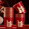 Vasos de Papel Desechables para Boda Lámina Dorada Lujo Extra Gruesos Vasos Felices para Boda Banquete de Boda Vasos para Agua Vasos Rojos para Té de Boda para el Hogar