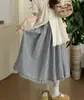 Conjunto de Dos Piezas para Mujeres Embarazadas, Camisa Suelta de Manga Corta de Algodón y Lino Estilo Japonés Vintage con Falda a Cuadros