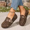 Comércio exterior transfronteiriço plus size outono 2026 novo mocassim feminino plano retrô de camurça com estampa de leopardo, de usar dos dois lados