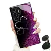 Funda morada atmosférica con incrustaciones de diamantes brillantes en forma de corazón para Samsung Galaxy S25 Ultra, cubierta protectora de cristal templado
