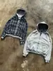 Conjunto de Sudadera con Capucha Retro Estilo INS Otoño/Invierno Camisa a Cuadros Reversible Falsa de Dos Piezas Chaqueta con Cremallera