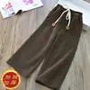 Pantalones para Niñas 2025 Pantalones Casuales Holgados de Primavera y Otoño para Niños Mayores Pantalones Rectos Elegantes con Cordón Pantalones de Pierna Ancha