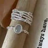 Anillo de Cruz de Línea Multicapa de Plata de Ley S925 para Mujer, Moderno, Exquisito y de Alta Gama, Anillo Apilable con Ágata Blanca para el Dedo Índice