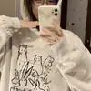 Sudadera con capucha blanca y gris para mujer, nuevo estilo popular primavera y otoño 2026, corte holgado, estilo de alta calle americano, otoño e invierno, interior afelpado y engrosado