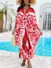 Bata de Playa Estampada Estilo Europeo y Americano Transfronteriza, Vestido Talla Grande Tejido a Mano con Cuello en V, Vestido Largo de Vacaciones en 31 Colores