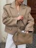 Traje Gris para Mujeres que Viajan al Trabajo Transfronterizo Diseño Otoño e Invierno 2026 Chaqueta de Traje de Lana con Hombros Acolchados Ropa para Mujeres