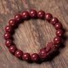 Pulseira Pixiu Crua de Areia Roxa Dourada Natural de Alto Teor com Folha de Ouro, Pulseira Pixiu de Cinábrio Vermelho de Três Taéis, Cinábrio Atacado
