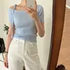 Top de Punto Coreano Ins Verano Hombros Descubiertos Diseño de Lazos Manga Corta Estilo Coreano Moda Femenina 2026 Nuevo Modelo