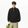 Moletom masculino de manga longa com zíper parcial e design texturizado, novo modelo 2026 para primavera e outono, peça casual solta para casais
