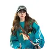 Moletom Casual Americano Moderno, Gola Redonda Fina, para Mulheres, Desenho Animado Retro Graffiti, Blusa Solta que Cobre a Barriga e Rejuvenesce