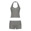 Conjunto deportivo casual de dos piezas para mujer, top sin mangas con cuello halter y shorts, con abdomen al descubierto, rayas blancas y negras, estilo transfronterizo europeo y americano