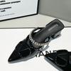 Sapatos de Salto Grosso com Strass Francês, Sandálias, Sapatos Femininos, Novo Estilo Primavera e Verão 2025 com Saia, Meia-Sapatilhas Elegantes com Biqueira para Uso Externo