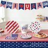 Copos de Papel, Guardanapos, Bandeirinhas, Toalhas de Mesa, Talheres Descartáveis, Garfos, Colheres para Festas e Reuniões do Dia da Independência Americana