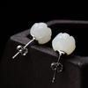 Aretes de Loto Plateados Imitación Jade Vintage Simples para Mujer Aretes Aretes Cara Larga Delgados Antiguos Estilo Chino
